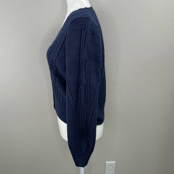 Elie Tahari Navy Blue Cable Knit V-Neck Cardigan Sweater NWT Small - Picture 11 of 16